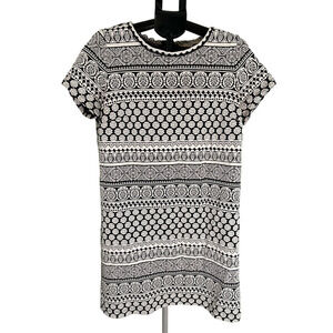 LOFT BLACK AND OFF-WHITE MINI DRESS WITH ZIP BACK